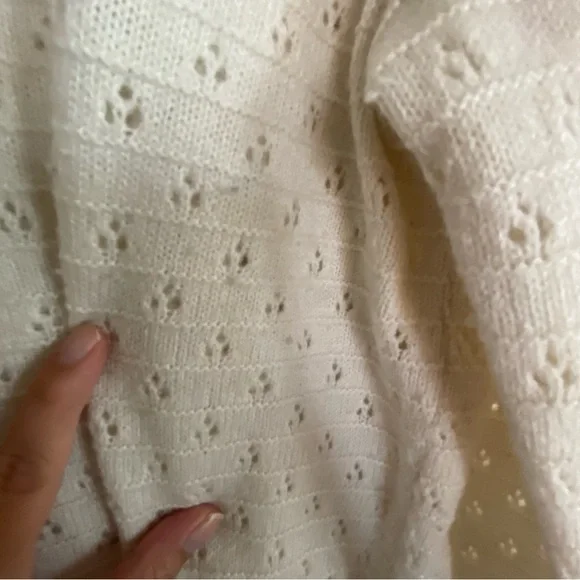 J. Crew | Ivory Crew Pointelle Wool and Alpaca Blend Crewneck Sweater, XL - Picture 7 of 8